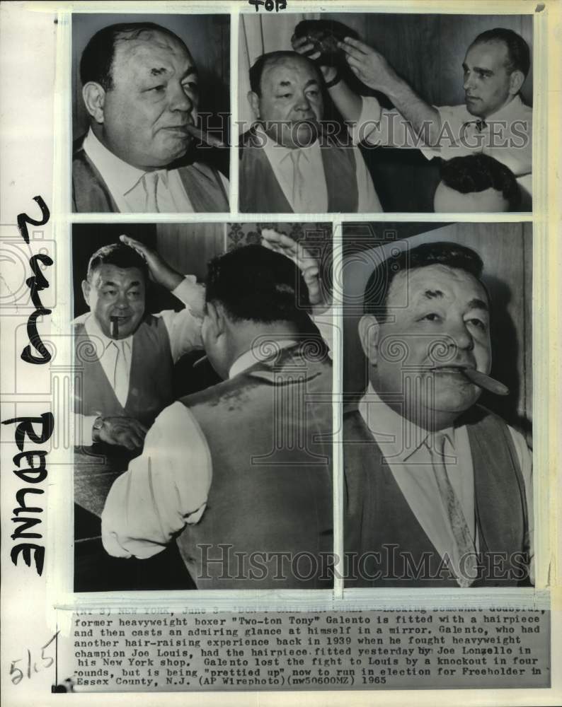 1965 Press Photo Ex-boxer Tony Galento &amp; wigmaker Joe Lonzello, New York- Historic Images