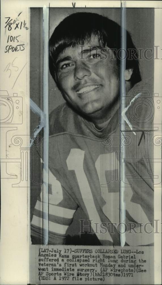 1971 Press Photo Los Angeles Rams&#39; Roman Gabriel, veteran&#39;s football workout, CA- Historic Images