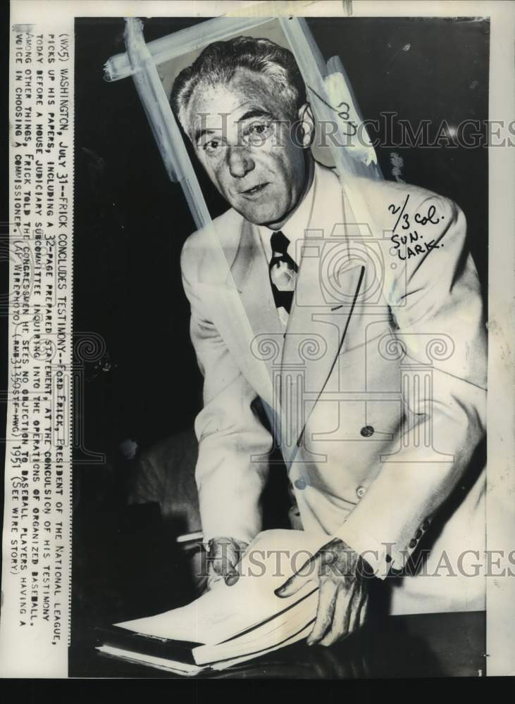 1951 Press Photo National League's president Ford Frick, Baseball, Washington- Historic Images