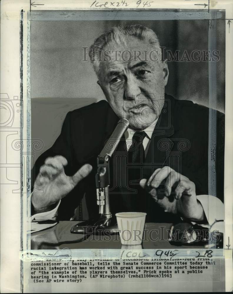 1963 Press Photo Baseball Commissioner Ford Frick, Senate Commerce Committee, WA- Historic Images
