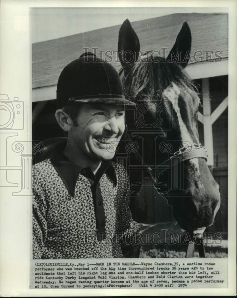 1974 Press Photo Jockey Wayne Chambers & horse Bold Clarion, Louisville, KY- Historic Images