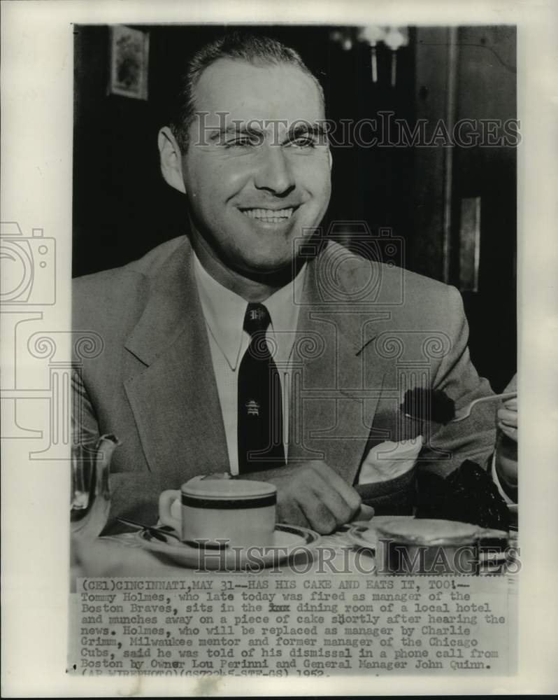 1952 Press Photo Boston Braves' manager Tommy Holmes, Cincinnati - pis07598- Historic Images