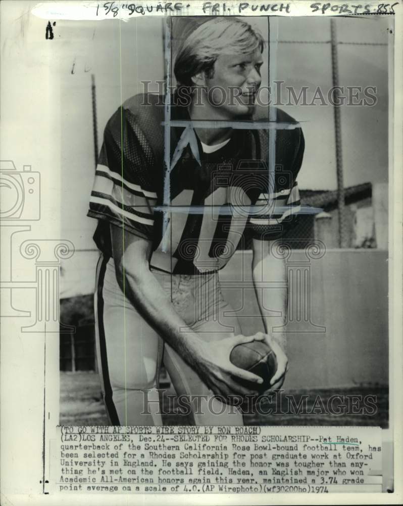 1974 Press Photo Southern California football quarterback Pat Haden, Los Angeles- Historic Images