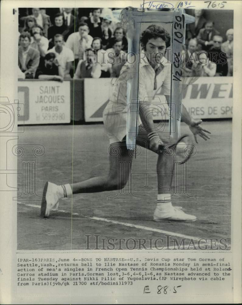 1973 Press Photo Tennis player Tom Gorman during French Open Tennis, Paris- Historic Images