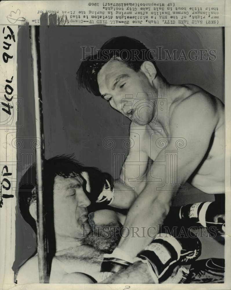 1960 Press Photo Boxers Gene Fullmer &amp; Carmen Basilio&#39;s middleweight bout, Utah- Historic Images