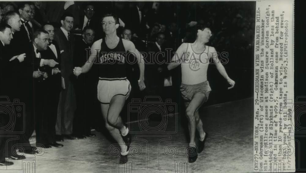 1949 Press Photo Runner Don Gehrmann wins Wanamaker Mile, Millrose games, NY- Historic Images