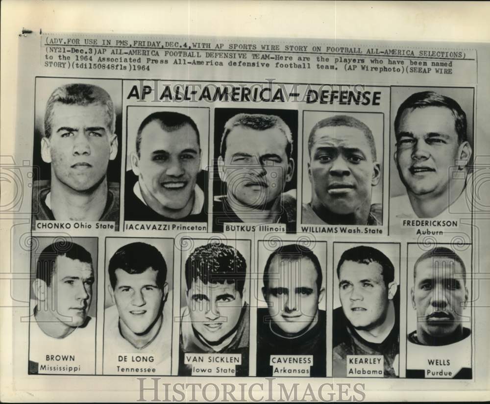 1964 Press Photo Associated Press All-America defensive football team- Historic Images