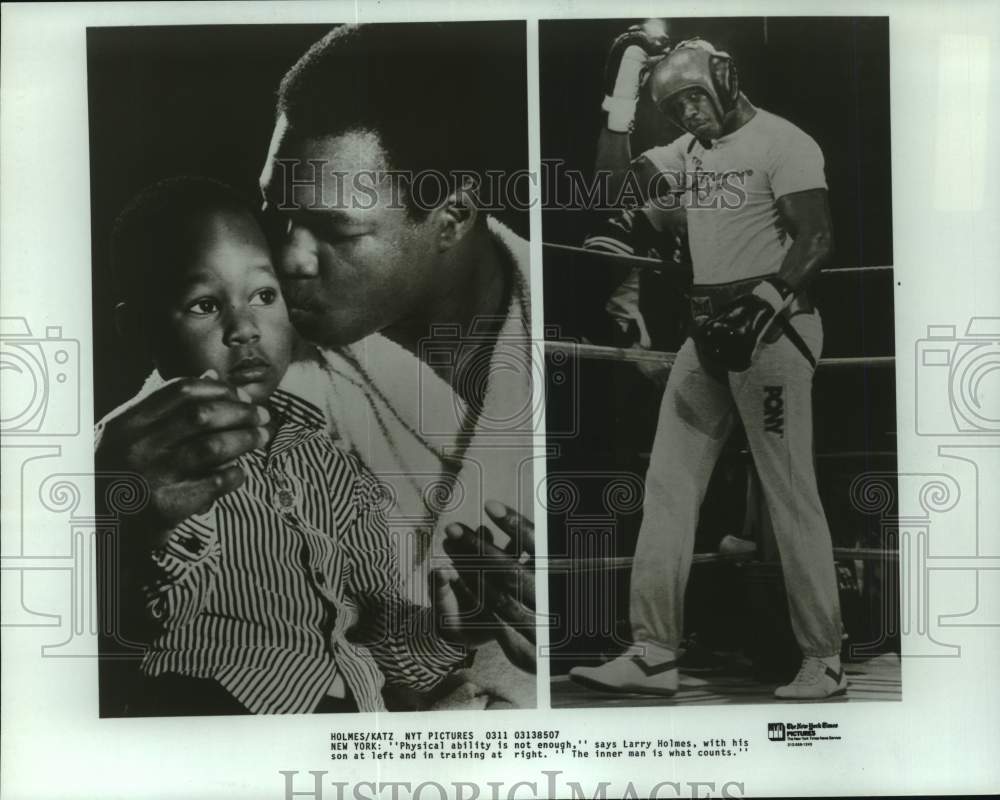 1985 Press Photo Boxer Larry Holmes &amp; son, training, New York - pis08042- Historic Images