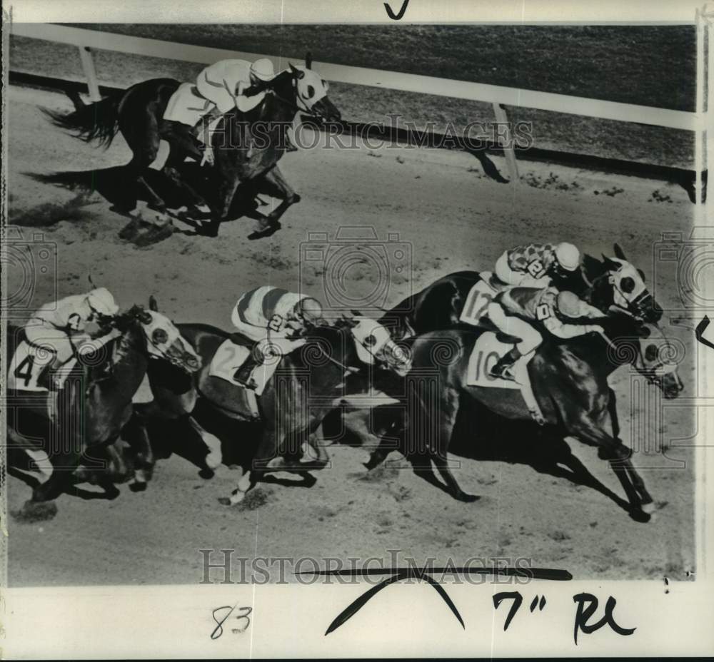 1966 Press Photo Cutacorner &amp; other race horses in Hialeah Park, Florida- Historic Images