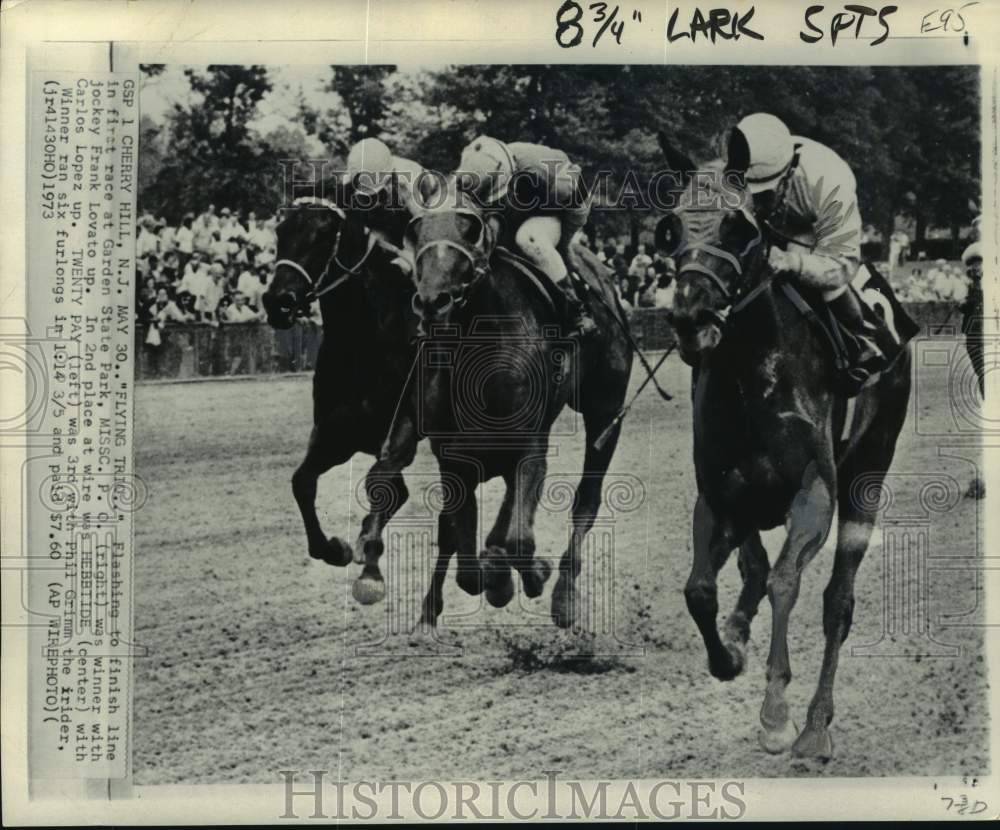 1973 Press Photo Missc. P. O. & other race horses with jockeys, Cherry Hill, NJ- Historic Images