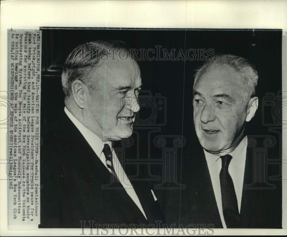 1965 Press Photo Baseball Commissioner Ford Frick & Joe Cronin, Washington- Historic Images