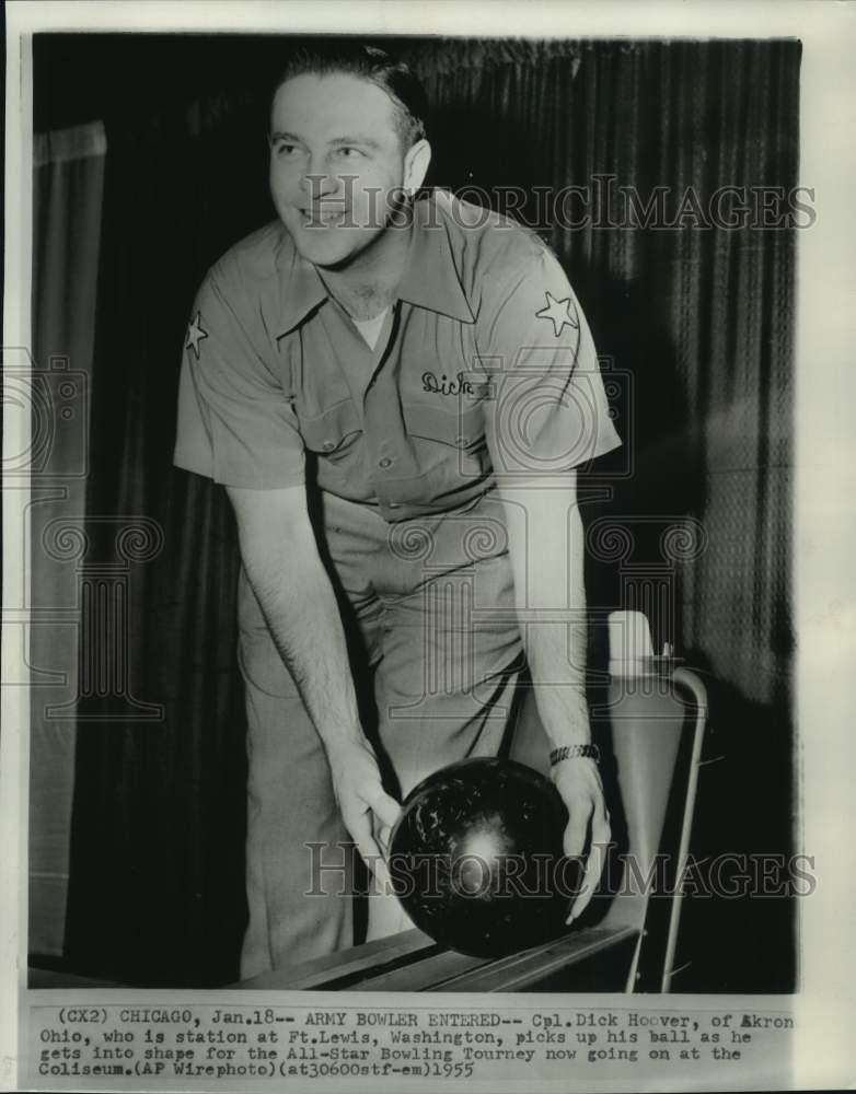 1955 Press Photo Bowler Dick Hoover during All-Star Bowling Tourney, Chicago- Historic Images
