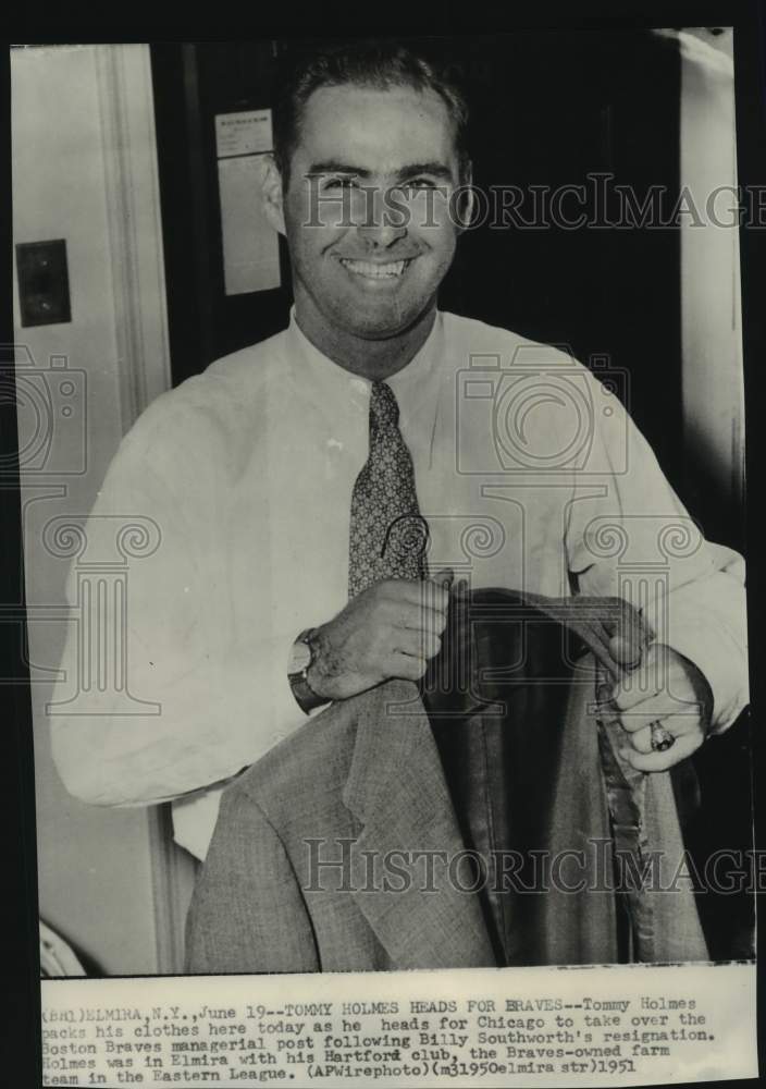 1951 Press Photo Braves&#39; new manager Tommy Holmes, baseball, Elmira, New York- Historic Images