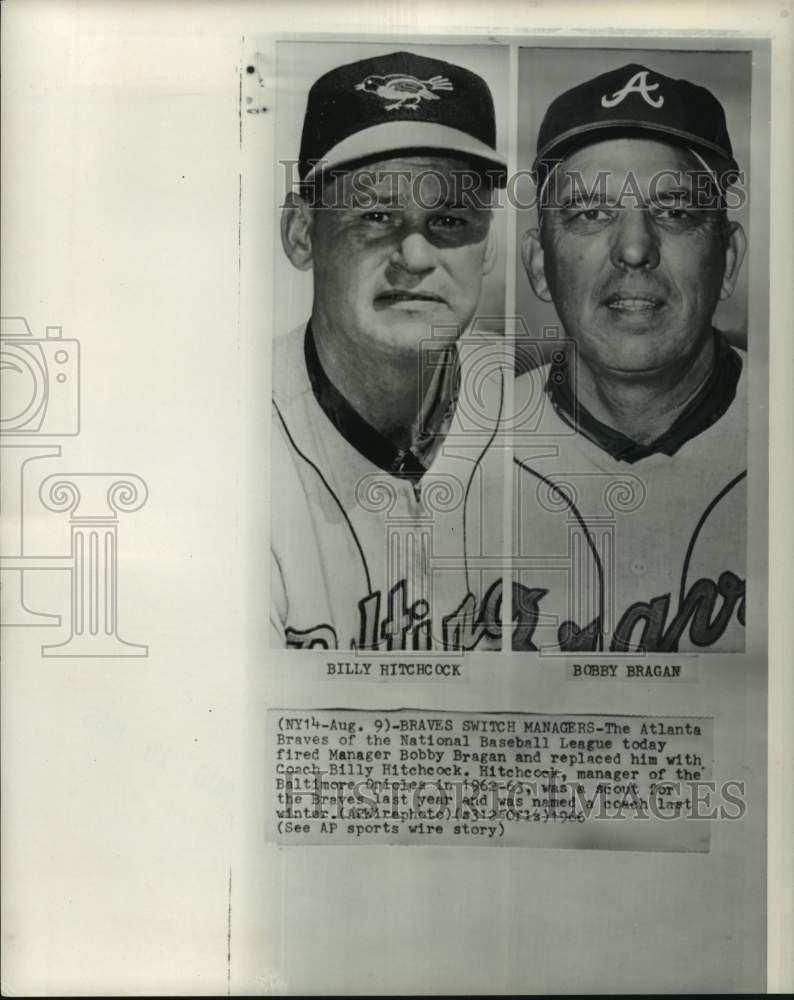 1966 Press Photo Braves&#39; manager Bobby Bragan replaced by Billy Hitchcock- Historic Images