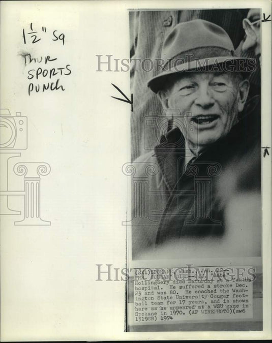 1974 Press Photo Cougars' 17-year coach O. E. "Babe" Hollingbery dies, Spokane- Historic Images