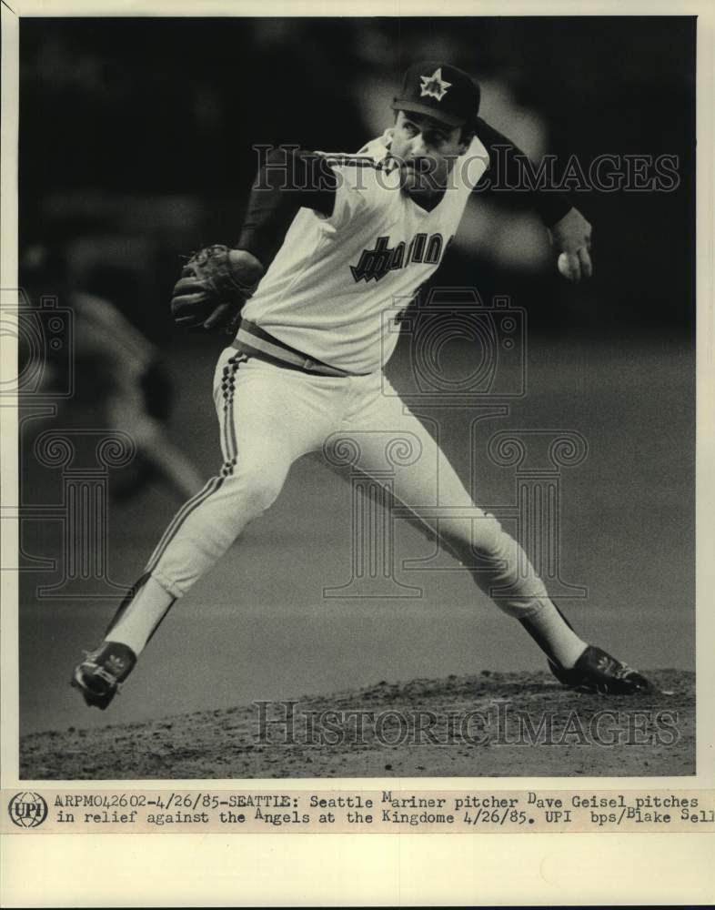 1985 Press Photo Mariners pitcher Dave Geisel in action, Baseball, Seattle- Historic Images