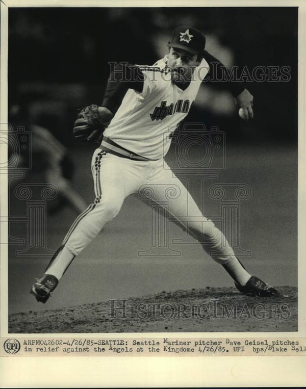 David Geisel 1985 Press Photo Mariners pitcher Dave Geisel in action, Baseball ...