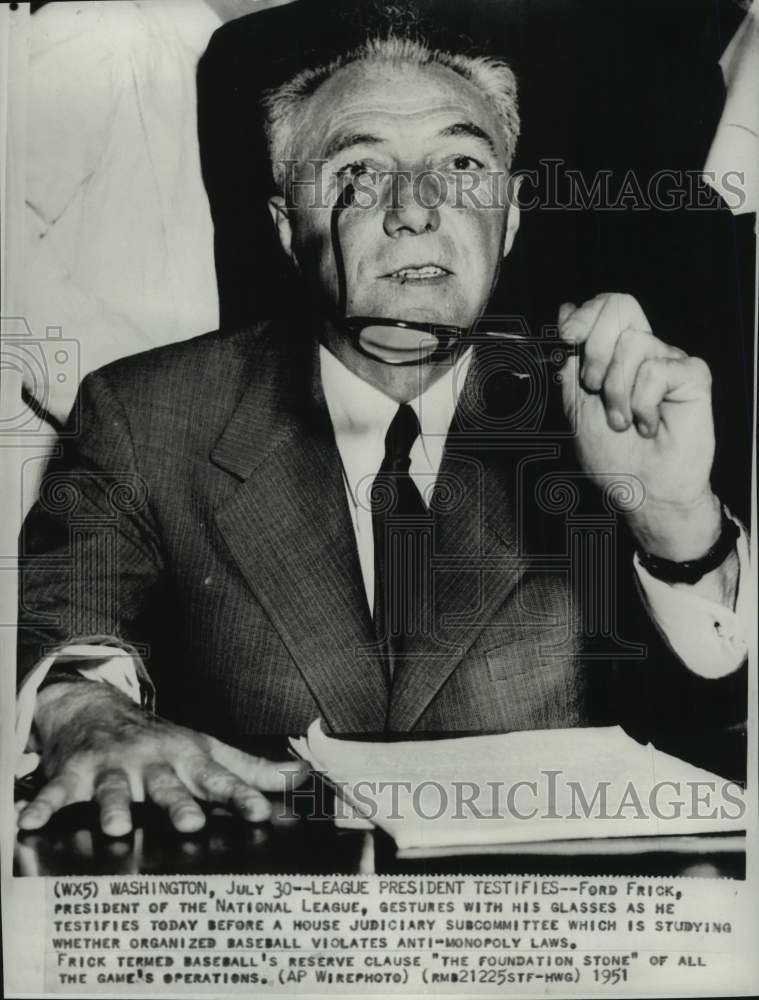1951 Press Photo National League president Ford Frick testifies in Washington- Historic Images