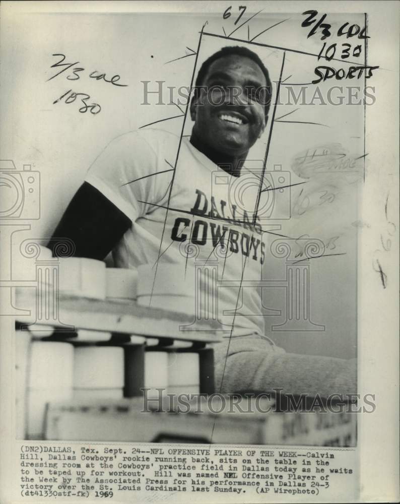 1969 Press Photo Cowboys&#39; rookie running back Calvin Hill, football, Dallas, TX- Historic Images