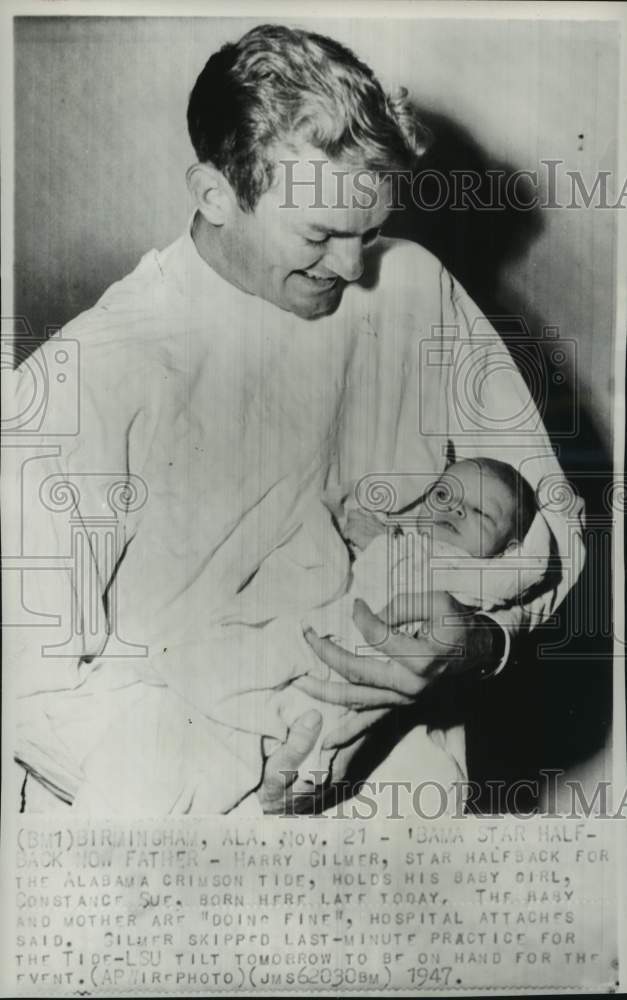 1947 Press Photo Crimson Tide's Harry Gilmer & baby Constance Sue, Football, AL- Historic Images