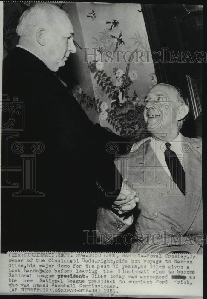 1951 Press Photo Powel Crosley Jr &amp; Warren Giles, new National League President- Historic Images