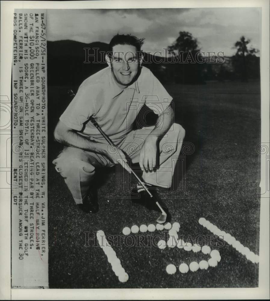 1951 Press Photo Golfer Jim Ferrier wins Greenbrier Open, West Virginia- Historic Images