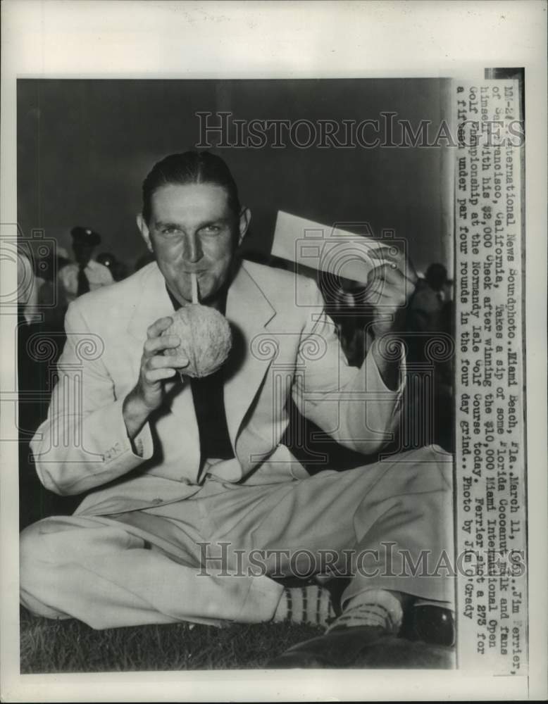 1951 Press Photo Golfer Jim Ferrier wins Miami International Open, Florida- Historic Images