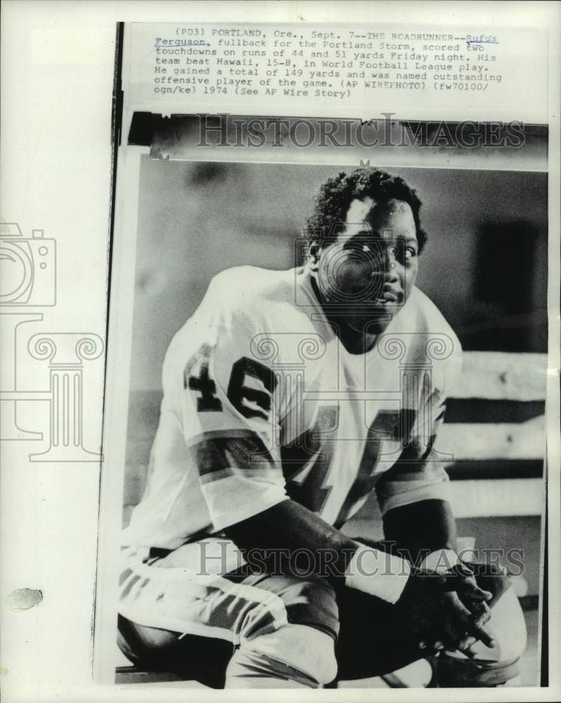 1974 Press Photo Portland Storm's fullback Rufus Ferguson, Portland, Oregon- Historic Images