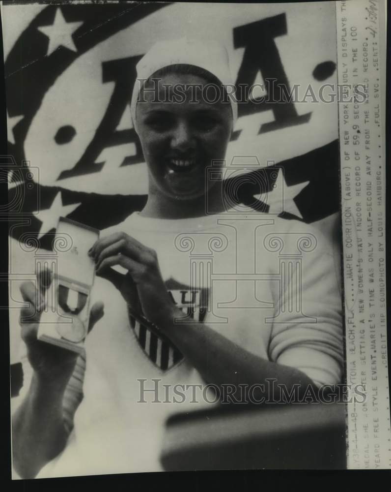 1948 Press Photo Swimmer Marie Corridon sets 100-yard freestyle record, Florida- Historic Images