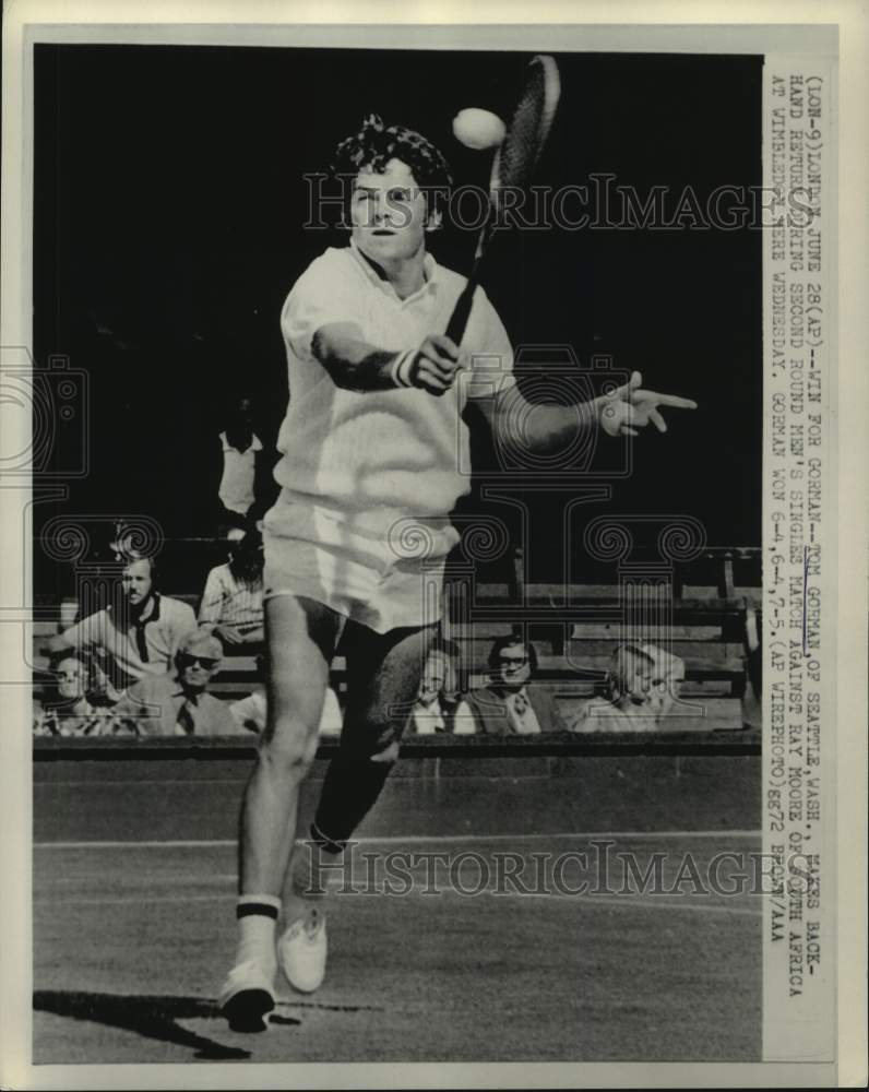 1972 Press Photo Tennis player Tom Gorman during Wimbledon Tennis, London- Historic Images