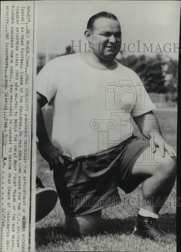 1948 Press Photo Yale University&#39;s football Herman Hickman, New Haven, CT- Historic Images