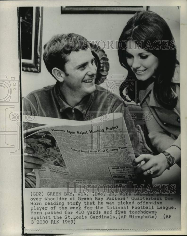 1969 Press Photo Packers' Quarterback Don Horn & wife Barbara, Green Bay, WI- Historic Images