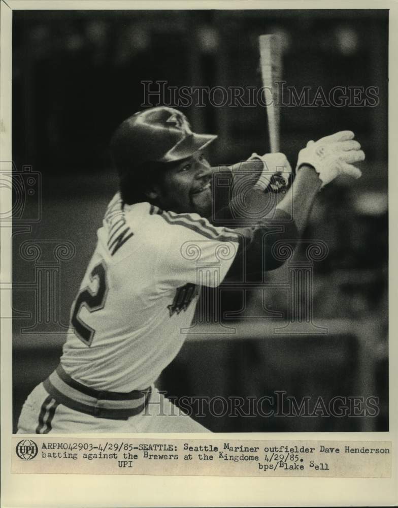 1985 Press Photo Seattle Mariner outfielder Dave Henderson, baseball - pis08623- Historic Images