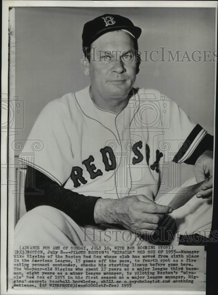 1955 Press Photo Boston Red Sox's manager Mike Higgins, baseball - pis08628- Historic Images