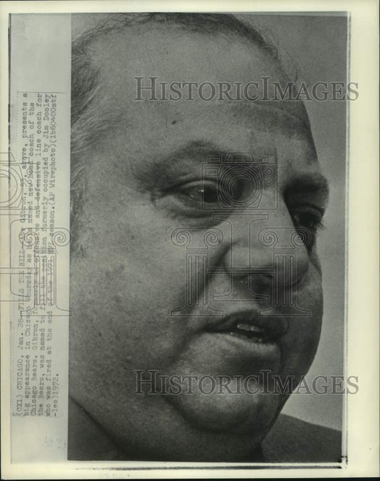 1972 Press Photo Bears' new head Abe Gibron, Football, Chicago - pis08636- Historic Images