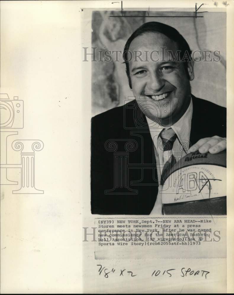 1973 Press Photo American Basketball Association commissioner Mike Storen, NY- Historic Images