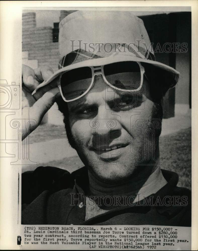 1972 Press Photo Cardinals player Joe Torre, Baseball, Redington Beach, Florida- Historic Images
