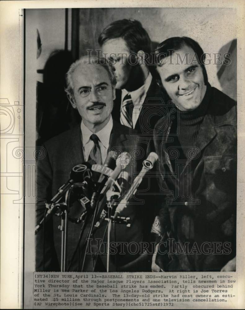 1972 Press Photo Wes Parker, Marvin Miller, Joe Torres, Major League Baseball NY- Historic Images