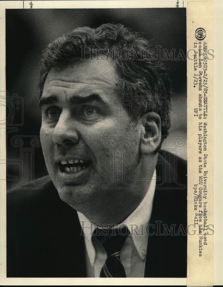 1985 Press Photo WSU basketball head coach Len Stevens, Seattle, Washington- Historic Images