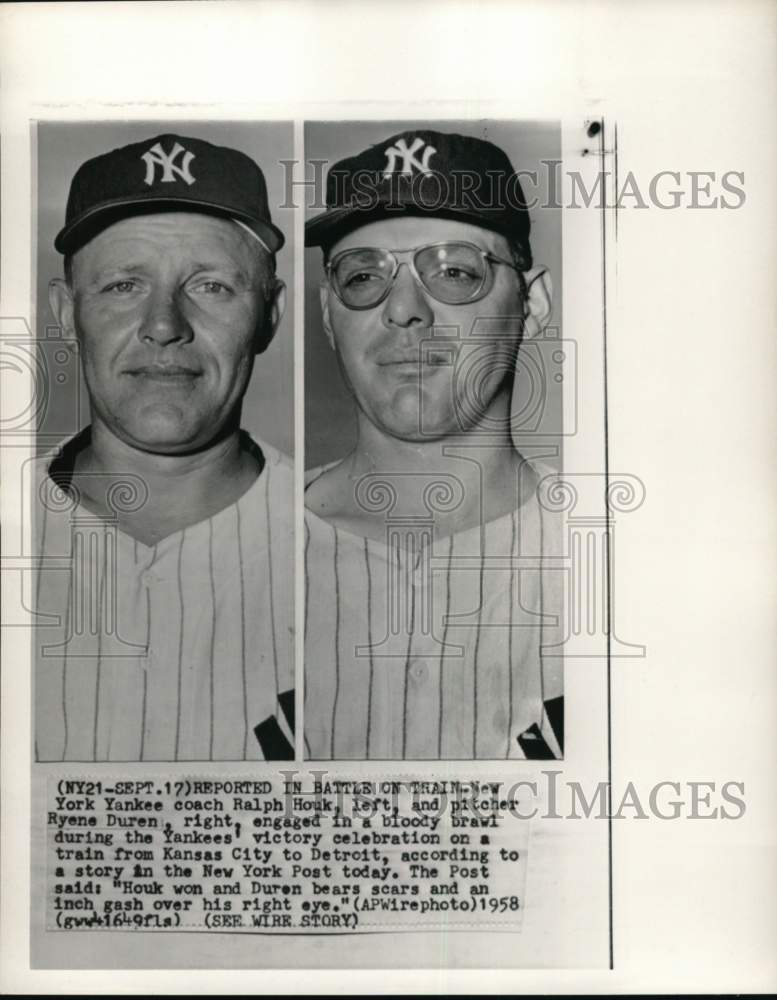 1958 Press Photo Yankees' coach Ralph Houk & pitcher Ryene Duren, Baseball- Historic Images