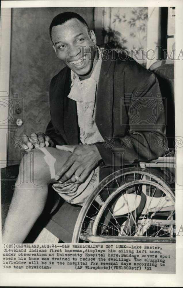 1951 Press Photo Injured Cleveland Indians baseball player Luke Easter, Ohio- Historic Images