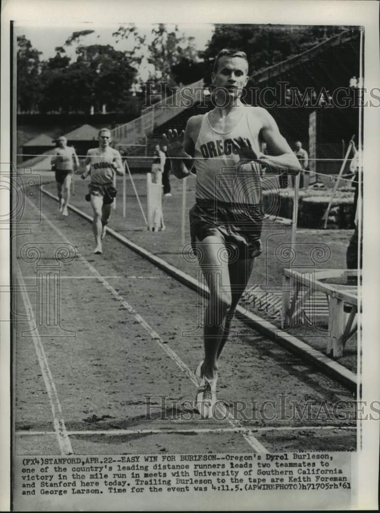 1961 Press Photo Runners Dyrol Burleson, Keith Foreman & George Larson, Stanford- Historic Images