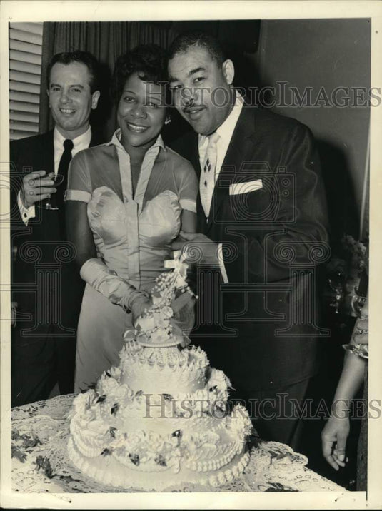 1953 Press Photo Boxer Joe Louis & Rose Morgan, man, wedding reception- Historic Images