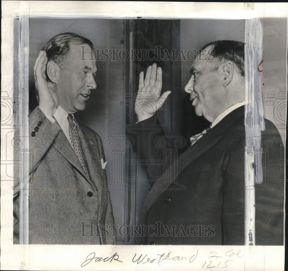 1953 Press Photo Golfer Congressman Jack Westland Sworn By Speaker Joseph Martin- Historic Images
