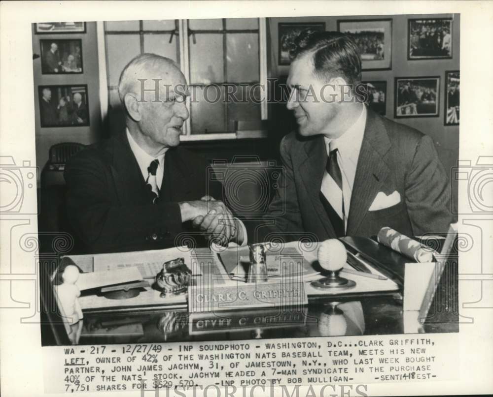 1949 Press Photo Nationals Baseball Team's Clark Griffith And John James Jachym- Historic Images