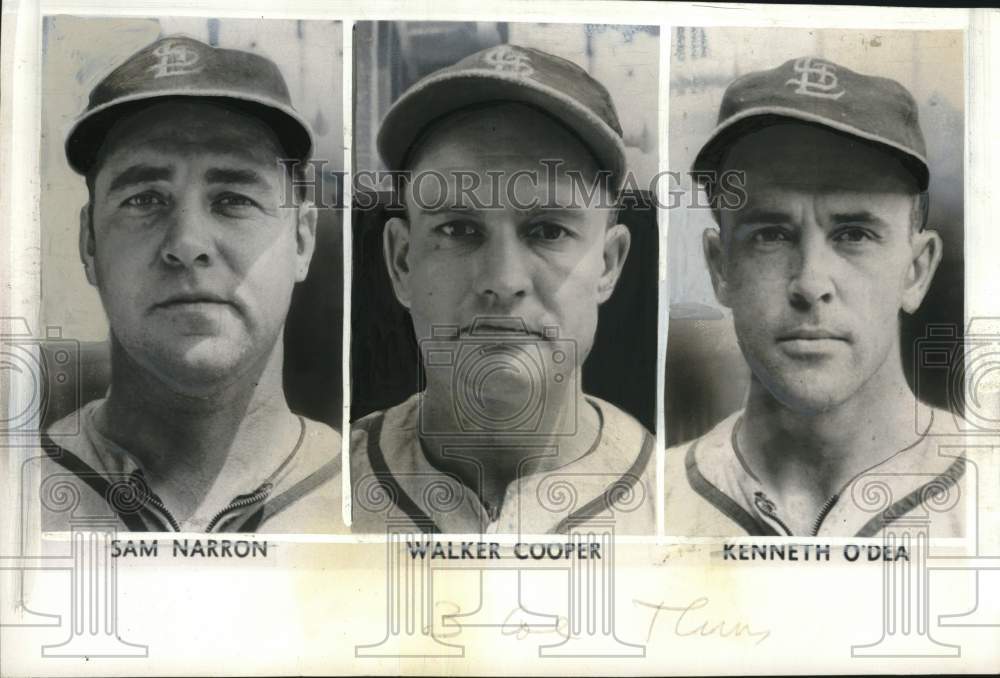 1943 Press Photo Baseball Catchers Sam Narrow, Walker Cooper And Kenneth O&#39;Dea- Historic Images