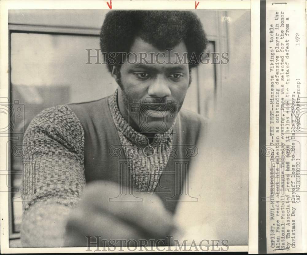 1972 Press Photo Minnesota Vikings Star Defensive Football Tackle Alan Page- Historic Images