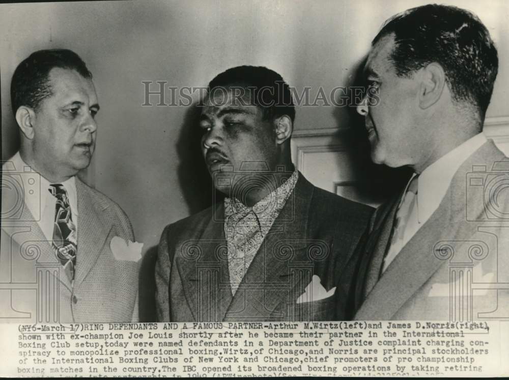 1952 Press Photo Boxing Club's Arthur M. Wirtz, Joe Louis And James D. Norris- Historic Images