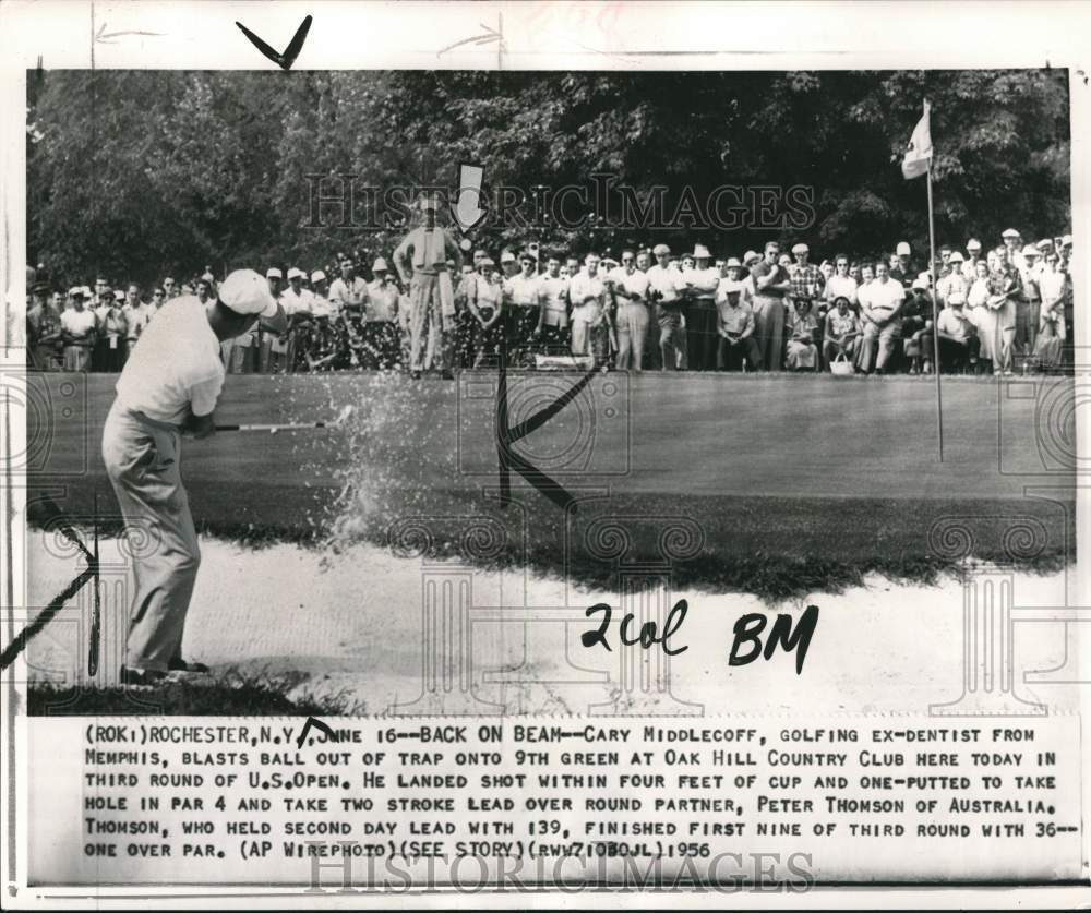 1956 Press Photo Golfer Cary Middlecoff Blasts Out Of Sand At United States Open- Historic Images