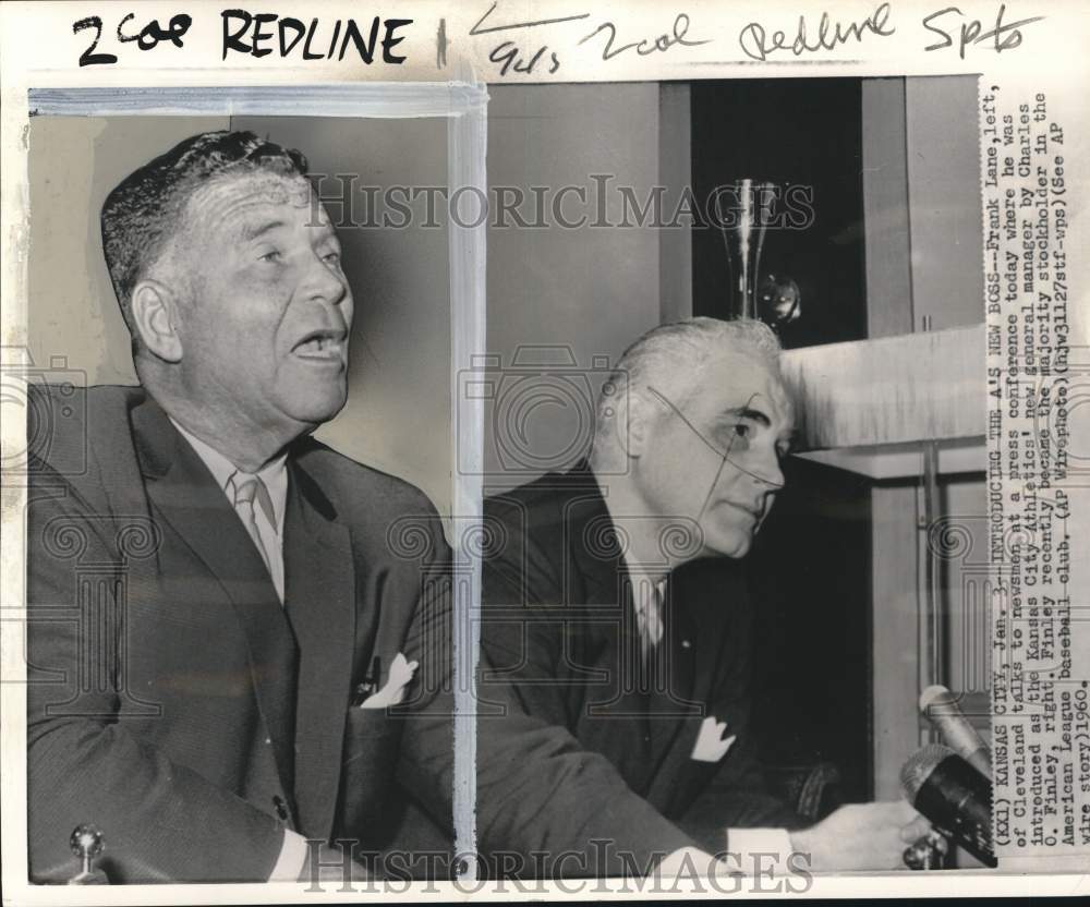 1960 Press Photo Kansas City Baseball Team&#39;s Frank Lane And Charles O. Finley- Historic Images